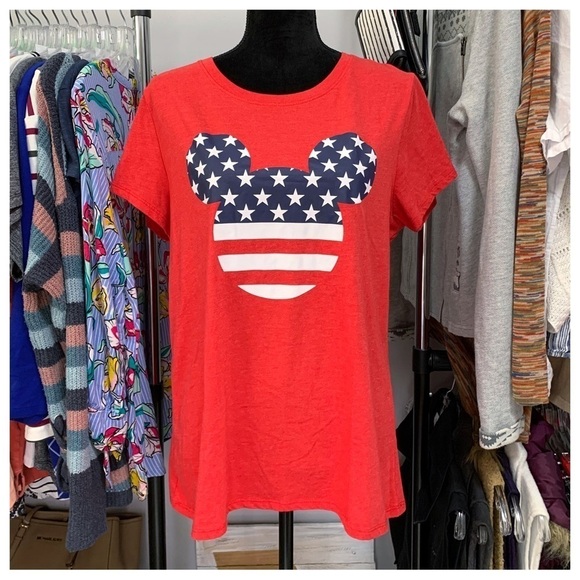 #97 Disney Mickey Mouse American Flag Patriotic Crewneck Tee Shirt Top Large - Picture 2 of 3